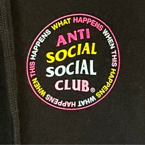 Anti Social Social Club Hoodie Sweatshirt Black w/Pink, Yellow Blue Circle Large - Picture 4 of 7